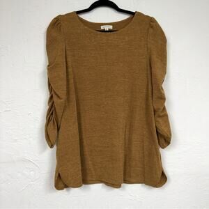 Max Studio Mustard Yellow Ruched Sleeve Sweater Women's XL Preppy Fall Casual